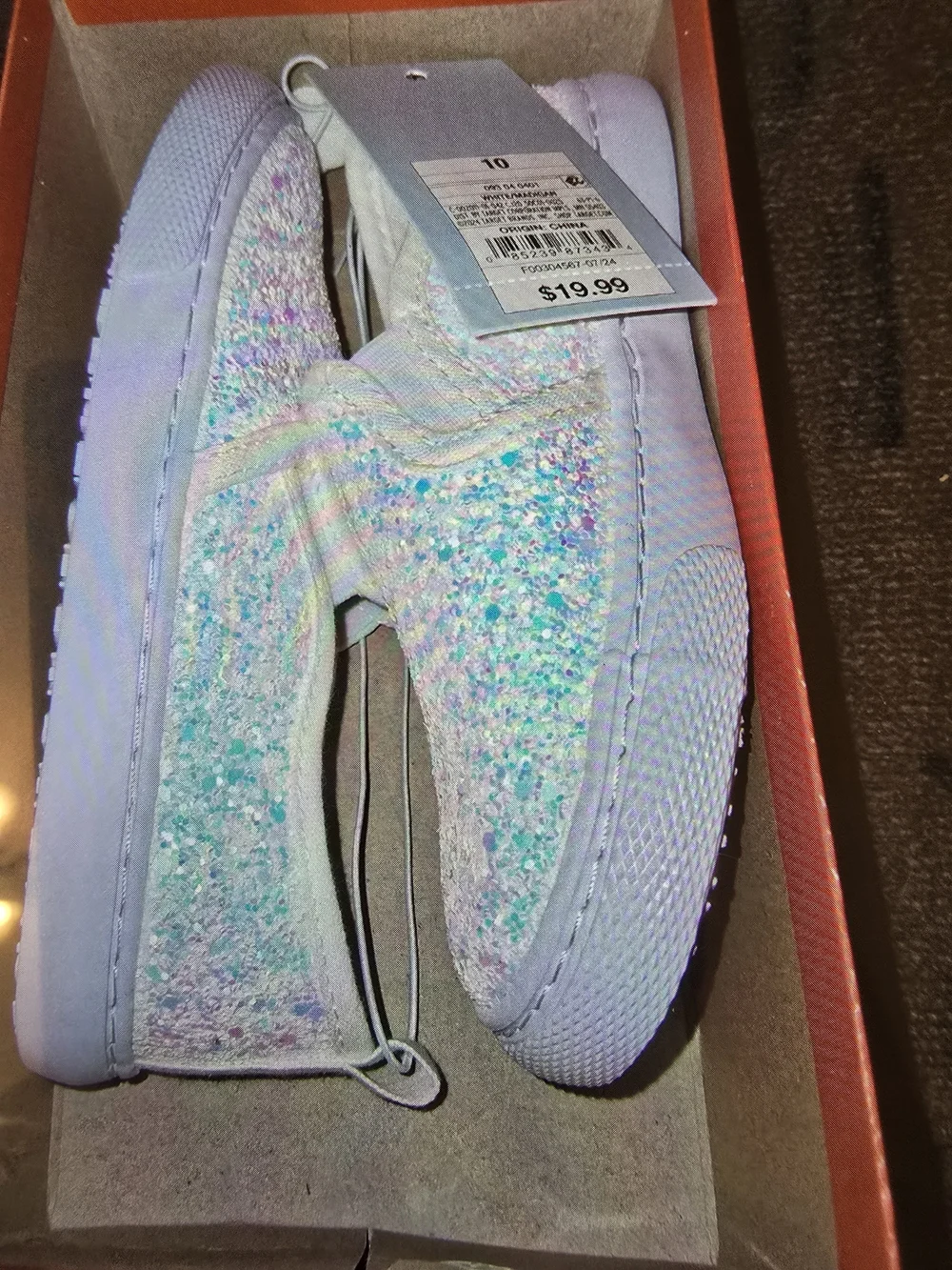 Cat & Jack Girls' White Slip-On Sneakers with Teal & Purple Glitter